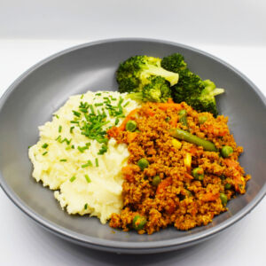 Mince and Tatties (desi style) and steamed broccoli.